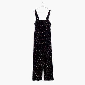 Madewell Smocked Jumpsuit Black Floral Print Size 0